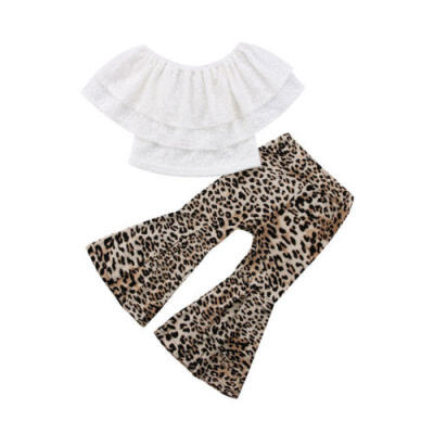 

Toddler Kids Baby Girl Off Shoulder Tops Leopard Pants Summer Outfits Set 1-6Y