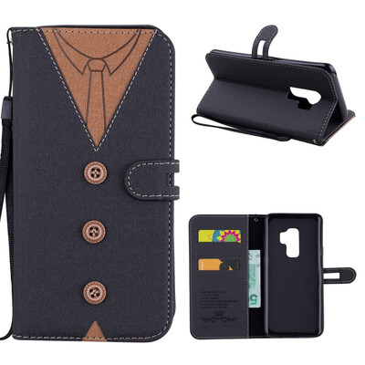 

MOONCASE Samsung Galaxy S9 stitching embossed mens leather case - black