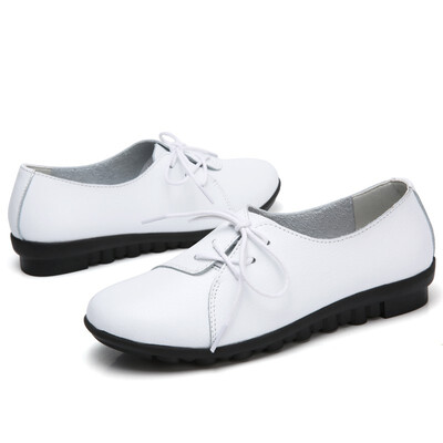 

Korean version of the single shoes peas shoes flat mother shoes white nurse shoes soft bottom pregnant women shoes soft leather sh