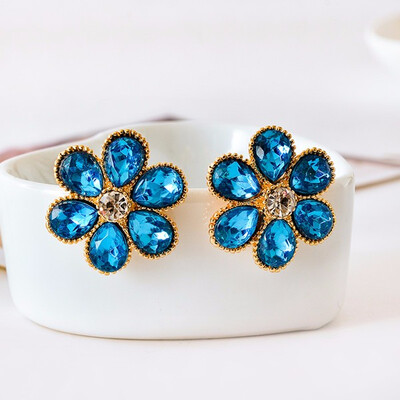 

2019 New Womens fashion brand jewelry droplets blue crystal earrings wholesale ear clip earrings wedding flowers