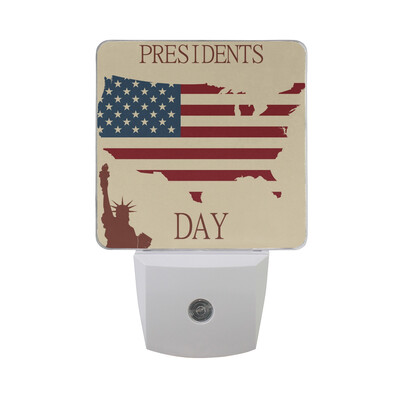 

ALAZA LED Night Light With Smart Dusk To Dawn SensorHappy Presidents Day Cute Retro Style Plug In Night Light