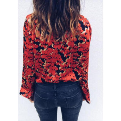 

Women Sexy Deep V-Neck Long Sleeve Tops Loose Blouse Casual T-Shirt Bodysuit