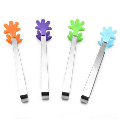 

UpperX 4 pcs Stainless Steel Food Clip Hanging Hand Silicone Tongs Vegetable Fruit Salad Cake Clip Food Tongs Kitchen Tools