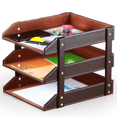 

Yapi Shi creative three-layer file rack file tray leather desktop file storage seat file bar simple office stationery supplies storage coffee needle