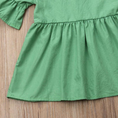 

UK Baby Girls Kids Casual Short Mini Dress Toddler Summer Outfit Green Clothes