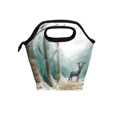 

Lunch Bag Deer In Woods Tote Travel Picnic Insulated Handbags Portable Zipper Lunch Bag Box