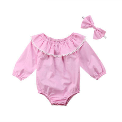 

US Newborn Baby Girl Clothes Ruffle Romper Jumpsuit Bodysuit Headband Outfit Set