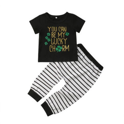 

Baby Girl Boy Kid T-shirt TopStripe Long Pants Trousers Cotton Clothes Set UK