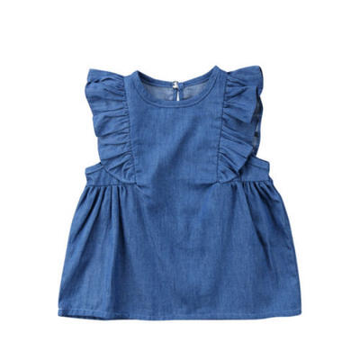 

USA Toddler Kids Baby Girls Flying Sleeve Demin Formal Party Dress Tops Clothes