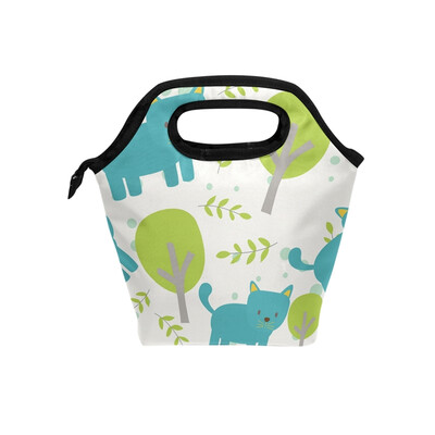 

Lunch Bag Blue Cats Tote Travel Picnic Insulated Handbags Portable Zipper Lunch Bag Box
