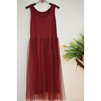 

Women Sexy Patchwork Mesh Party Dresses Gauze Plus Tank Dress Casual Sundress