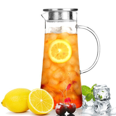 

Jingdong supermarket] green beads lvzhu large capacity 1200ml stainless steel cover double filter mouth straight cup height borosilicate heat resistant riot glass flower tea juice hot drink cold water bottle L613