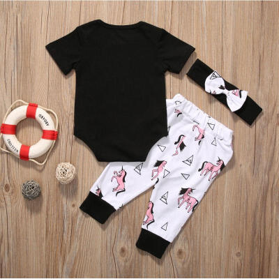 

Cotton 3pcs Set Newborn Baby Girls Boy Romper Tops Long Pants Headband Outfits