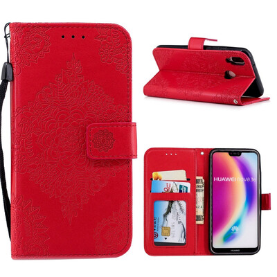 

MOONCASE Huawei P20 Lite Blue&White Porcelain Embossed Leather Case - Red