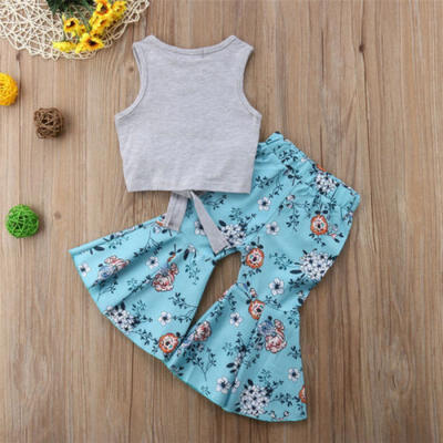 

UK Canis Toddler Kids Baby Girls Eiffel Tower Tops Vest Flower Pants Outfits Set