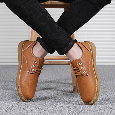 

Mens lace-up shoes brown Korean version of the British mens shoes youth leather round head casual shoes mens shoes wild busines