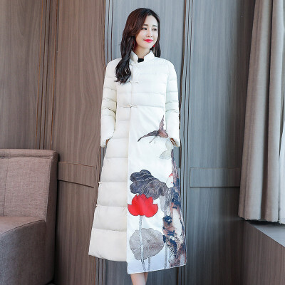 

New winter vintage cotton coat womens long section thick down feather cotton suit Chinese style coat national wind coat