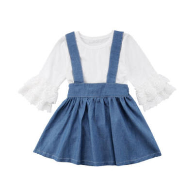 

US Toddler Kids Baby Girls T-shirt TopSuspender Skirt Dress Clothes Outfits Set