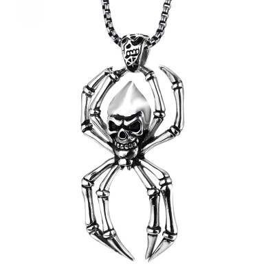 

Punk Arrogance Tarantula Skull Titanium Steel Pendant Retro Mens Necklace - 24 Inch