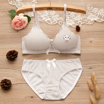 

LAXJOY Langyue 2018 bra set triangle cup small chest cute sexy girl high school development period underwear bra LNWXT189403 gray 3475