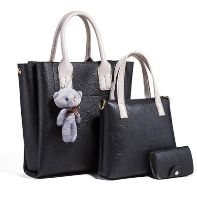 

TANGDE PLAIN COLOR 3 IN 1 WOMAN TOP HANDEL PU LEATHER HANDBAG