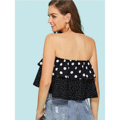 

Women Ruffled Shoulder Off Crop Top Summer Sexy Blouse Vest Tank Top Shirt