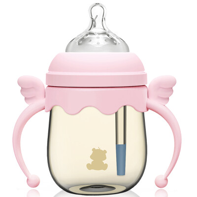 

small white bear wide mouth newborn with a handle baby PPSU sense of temperature flatulence bottle 260ML pink 09383