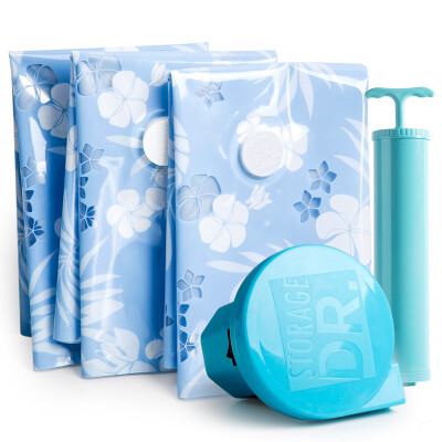 

DR.STORAGE vacuum compression bag quilts clothing storage 12 silk naive blue (4 large 4) set with electric pump