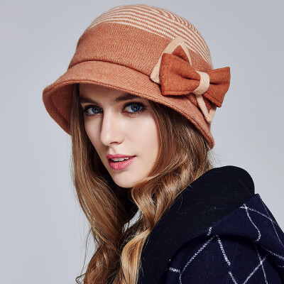 

Lan Shi Yu wool female hat autumn&winter Korean version of warm wool hats fashion wool plus velvet hat M04304 orange