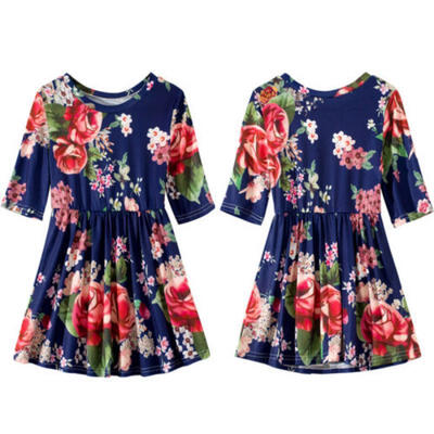 

Family Matching Dress Mother&Daughter Women Girl Floral Dress Party Long Sleeve