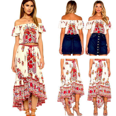 

Fashion Women Summer Boho Floral Beach Dress Evening Cocktail Long Maxi Dress US