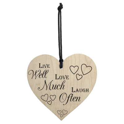 

UpperX Live Well Laugh Much Love Often Wooden Hanging Heart Plaque Home Decor Gift Sign