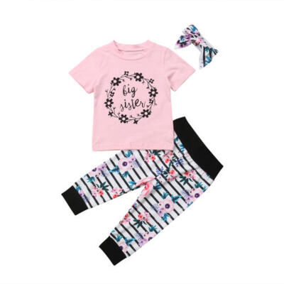 

3PCS Matching Sisters Outfit Kid Stripe Flower Romper T-shirt Long Pants Clothes