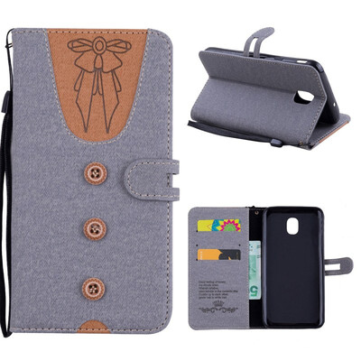 

MOONCASE Samsung Galaxy J6 stitching embossed womens leather case - gray