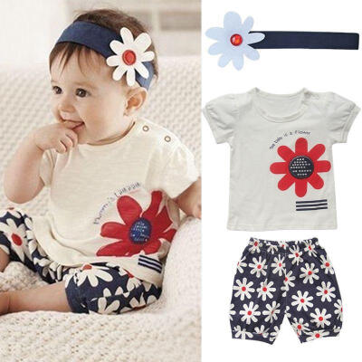 

US 3Pcs Newborn Infant Baby Girls Floral Summer T-shirtHeadbandPants Outfits