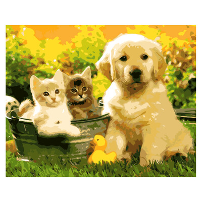 

UpperX DIY Framless Pictures Paint Animal Digital Oil Painting On Canvas Unique Gifts Cats And Dog 40X50Cm