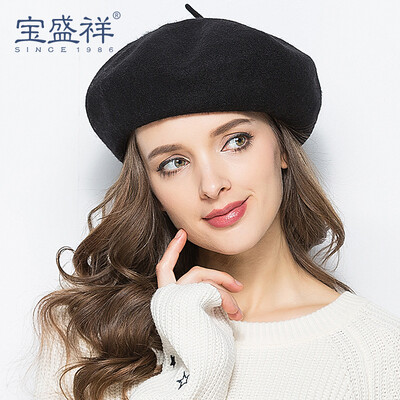 

Bao Shengxiang beret female autumn&winter ladies Korean version of the British retro warm thick wool hat wild pumpkin hat B8002 black