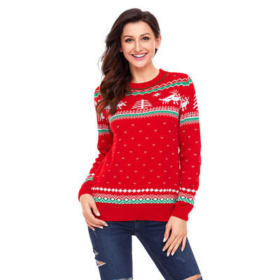 

PREISEI Autumn Winter Sweet Casual Reindeer Print Christmas Sweater Women O-Neck Long Sleeve Knitted Pullover PR27790