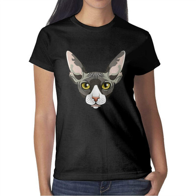 

Women cat Lover cat Head International cat Day Cotton T-Shirt Short-Sleeve Lightweight tee