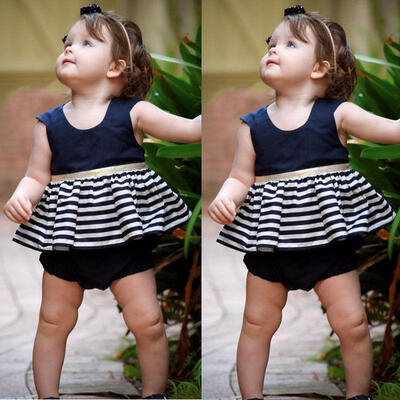

2017 Cute Girls Casual Dress Kids Baby Striped Princess Pageant Tutu Party Dress