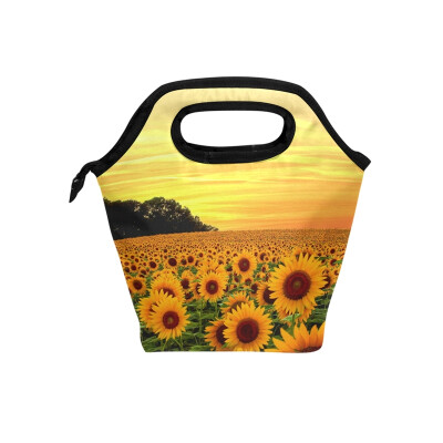 

Lunch Tote Bag Sunflower Sea Travel Picnic Insulated Lunch Handbags Portable Zipper Lunch Bag Box