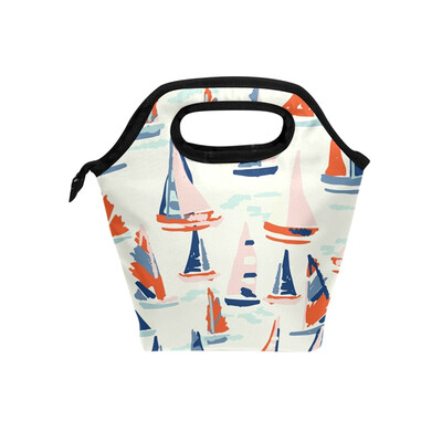 

Lunch Tote Bag Colorful Sailing Travel Picnic Insulated Lunch Handbags Portable Zipper Lunch Bag Box