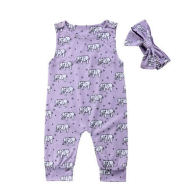 

Toddler Baby Girl Elephant Print Romper Jumpsuit Headband Outfits Summer Clothes