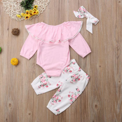 

3pcs Infant Baby Girls Outfits Romper Tops Long Pants Floral Legging Clothes Set