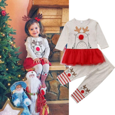 

Xmas Kids Baby Girls Lace Tutu Dress TopsLeggings Outfits Clothes Set Costume