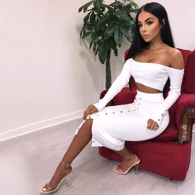 

Two-piece woman set fashion female set autumn tube top shirt long-sleeved one-shoulder willow pit long sleeve two-piece skirt