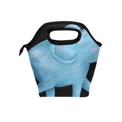 

Lunch Tote Bag Blue Elephant Travel Picnic Insulated Lunch Handbags Portable Zipper Lunch Bag Box