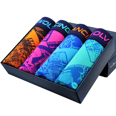 

Jingdong supermarket&wolf dance men&39s underwear men&39s breath in the waist lan fine glue fashion printing flat feet underwear four loaded 3119-4 mixed color XL