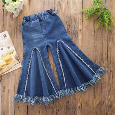 

New Cool Baby Girls Jeans Trousers Kids Toddler Casual Wide Leg Pants Bottoms