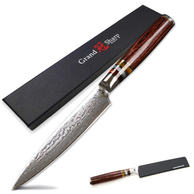 

Grandsharp 53 Inch Utility Knife Damascus Kitchen knife Japanese Knives VG10 Blade Damascus Steel Cooking Knife Tools with Gift B